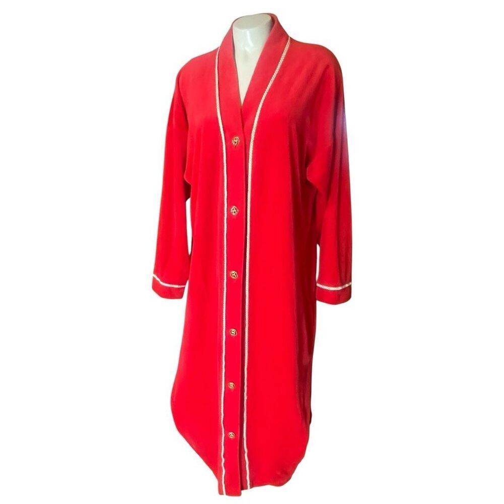 Pierre Cardin Vintage Red Velvet‎ Woman’s Button Down Robe Union Made
